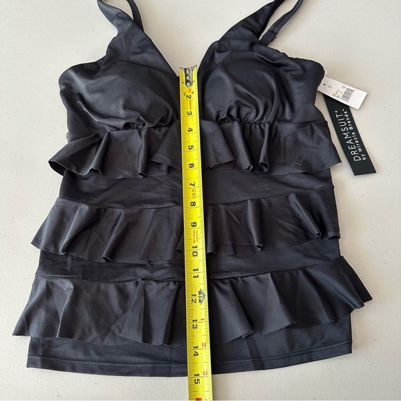 NWT Dreamsuit By Miracle Brands Ruffle Tiered Tankini Swim Top Black Size 8 - Picture 3 of 7
